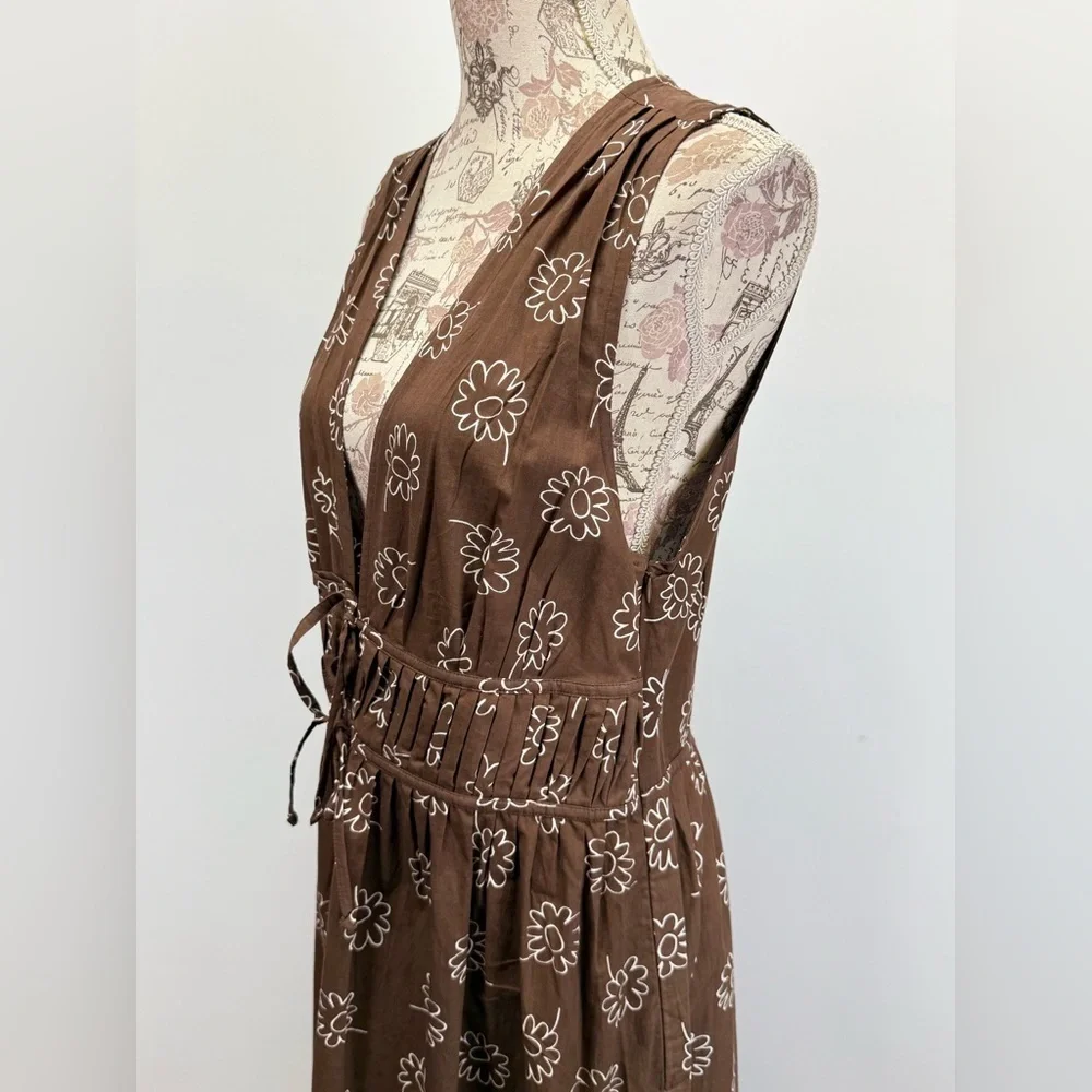 FAITHFUL the BRAND Chocolate brown MARTA daisy print deep V Midi Dress size 8 - Picture 5 of 14